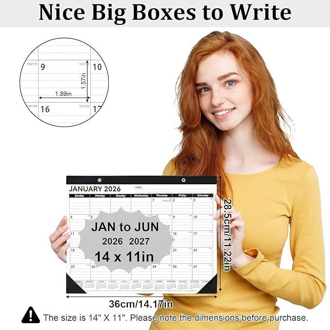 Desk Calendar 2026-2027, 14" X 11" Desktop Calendar 2026-2027, 18 Months Calander Runs from Jan. 2026 to Jun. 2027, Academic Monthly Planner for Home School Office (White and Black)