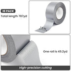 TOMAIX 16 Rolls Heavy Duty Duct Tape Bulk, 787 Yards, Gray Cloth Tape, Waterproof & Strong Adhesion for Repair, DIY, Home & Outdoor Use