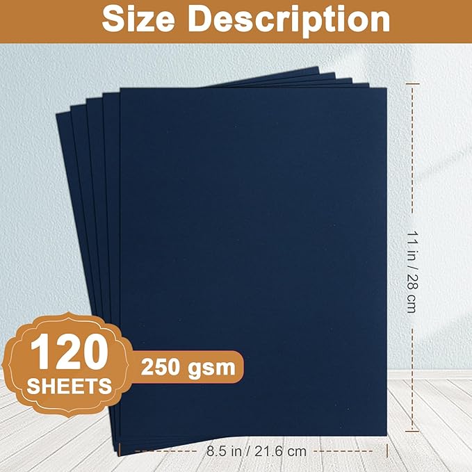 Silunkia 120 Sheets Navy Blue Cardstock 8.5 x 11 Craft Paper, 92lb Dark Blue Card stock Printer Paper for DIY Cards, Greeting Cards, Anniversary, Wedding, Menus