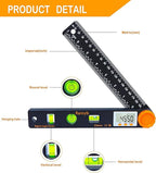 Rainyb Digital Angle Finder Tool 7inch 0-360 degree LED Digital Protractor with Horizontal Vertical Bubble Levels and Ruler Meter Accurate Tools for Carpenters,Woodworkers,Fabricators