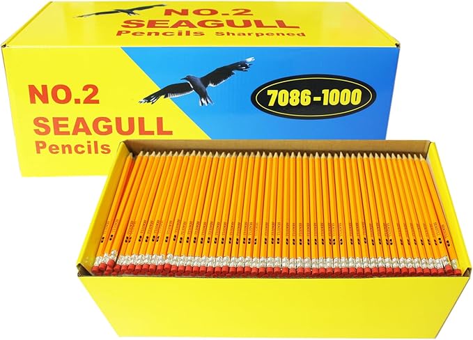Seagull 1000 Count Bulk Pack Pencils Pre-sharpened with Erasers Yellow Graphite Pencils for Back to School Teacher Supplies, No. 2 HB for Writing Drawing Sketching