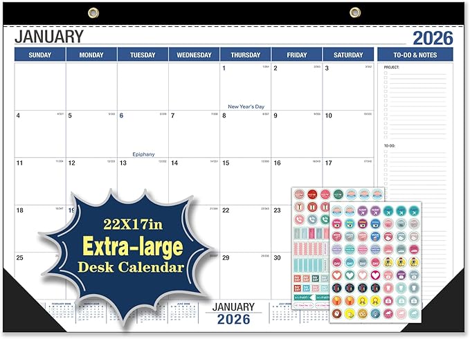Desk Calendar 2026-2027, With 2 sticker, 18 Month Calendar Running to June 2027-22" x 17" Desktop/Wall Monthly Calendar for Homeschool or Office