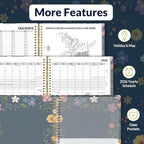 SUNEE 2026 Weekly and Monthly Planner - from January 2026 - December 2026, Daily Agenda Planner with Monthly Tab, Flexible Cover, Note Pages, Pockets, Bookmark, Spiral Binding, Navy Flower, 8.5"x11"