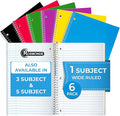 Rosmonde 1 Subject Notebook Wide Ruled, 6 Pack, 70 Sheets (140 Pages), 8 x 10-1/2, 3 Hole Punched Notebooks, Thick No-Bleed Paper, Sturdy Back, Wide Ruled Notebook for School & Office, Assorted Colors