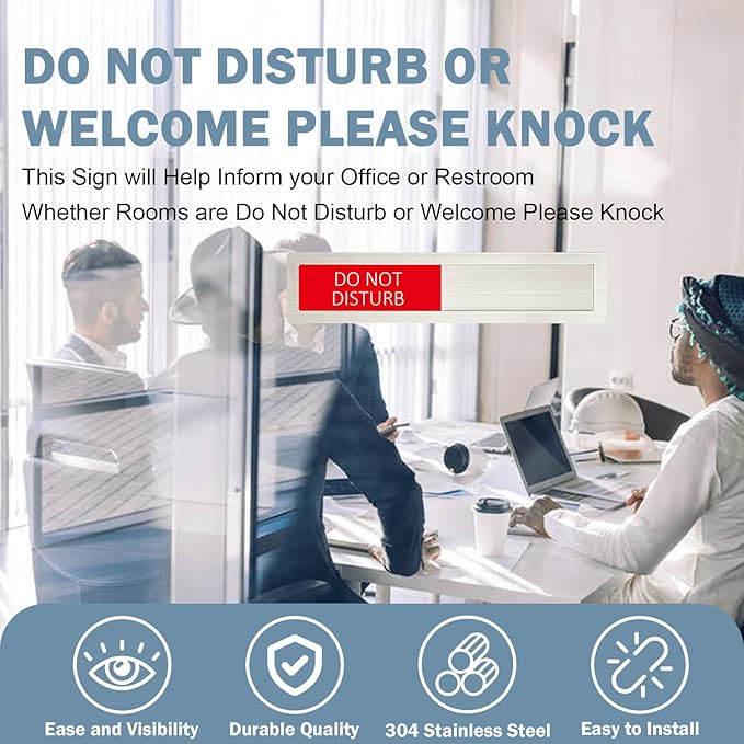 Do Not Disturb Sign, Privacy Door Status, Please Knock Sign for Home Office Restroom Conference Hospital Hospital, Non-Scratch Magnetic Slider Door Indicator Signs, 7'' x 1.5'' - Stainless Steel