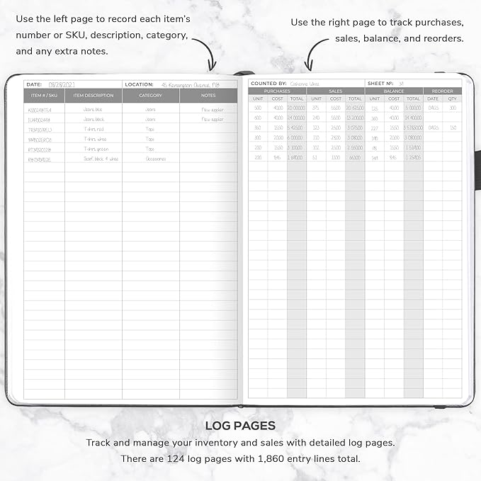 Clever Fox Inventory & Sales Log Book for Small Business – Inventory Ledger Book, Inventory Notebook, Order Tracker Book for Purchases, Sales & Reorders – Undated, Hardcover, A5, Silver Black