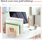 2 Pcs 7 Section Incline File Sorter Metal Wire Mesh File Rack for Desktop Letter Sorter for Magazine Folder Book Organizer Home Office School Paper Mail Desk Storage Holder (Pink)