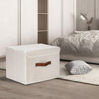 TYEERS Collapsible Storage Boxes, Washable Fabric Storage Bins with Lids, 14.9x9.8x9.8 inches, 2 Pack, Beige