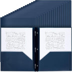 Lincia 100 Pcs Plastic Folders with Pockets and Prong Folders with Prongs 2 Pockets for Office, School for Students, Teachers, Office Workers(Navy Blue)