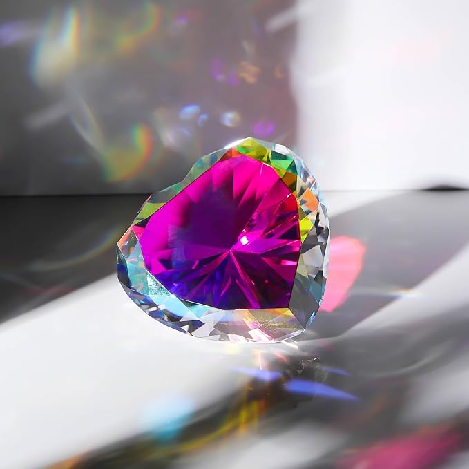 AB COLOR Crystal Diamonds Paper Weights with Gift Box, 80mm Heart Shape Real Crystal Diamond Glass Gems Paperweight, Big Diamonds Birthday Anniversary Women Her Valentine's Day Gift