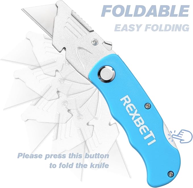 REXBETI 4-Pack Folding Pocket Utility Knife Quick-change SK5 Box Cutter for Cartons, Cardboard and Boxes, Back-lock Mechanism with 10 Extra Blades