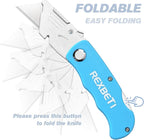 REXBETI Folding Pocket Utility Knife Quick-change SK5 Box Cutter for Cartons, Cardboard and Boxes, Back-lock Mechanism with 10 Extra Blades (12 folding utility knife)