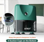 AFMAT Electric Pencil Sharpener, Cordless & Rechargeable, Heavy Duty Classroom Pencil Sharpeners for 6-11mm Pencils, Auto Stop, 2s Fast Sharpening, Battery Powered, 10,000 Sharpenings, Green, PSD3