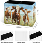 Famame Three Cows Flowers Field Pencil Holder for Desk, Leather Desktop Container Pen Cup Storage Study Table Pen Organizer Makeup Brush Holder for Classroom Office Home
