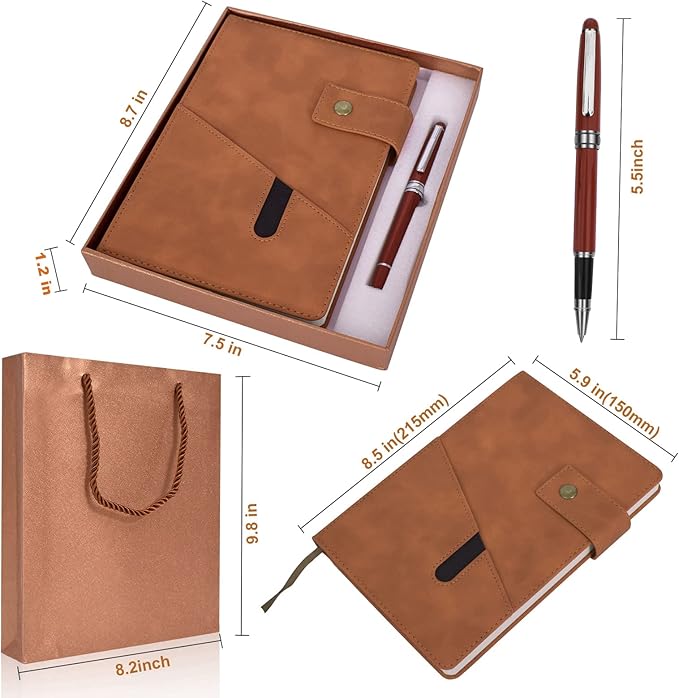 vfaejll A5 Lined Leather Journal Notebook,Hardcover Journal Set with Pen and Gift Box,100Pages 100gsm Thick Ruled Paper Daily Diary for Men Women School,Travel,Business,Work,Writing 5.9" X 8.4"