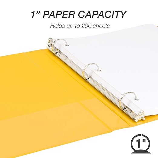 Samsill 1 Inch 3 Ring Binder, Made in USA, Economy Round Ring, Clear View Cover, 200 Sheet Capacity - for School, Home, Office - Lemon Yellow