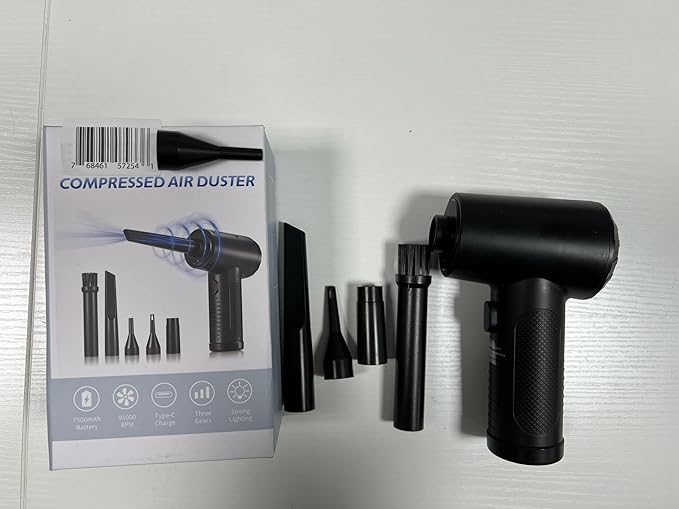 Compressed Air Duster, Keyboard Cleaner - Replace Compressed Canned Air - Portable Electric Air Duster Reusable Rechargeable Air Blower for Computer Keyboard Electronics Pet House, (91000RPM/7500mAh)