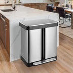 ComfyCorner 16 Gallon Dual Compartment Trash Can, Hands-Free Recycling Rectangular Garbage Bin, Stainless Steel Step-On Dustbin with Soft-Close Lid, Removable Inner Buckets, for Kitchen Home
