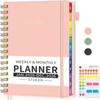 EMSHOI 2026 Planner Weekly and Monthly, Week on One Page with Notes, A5 (5.7"x8.3"), Jan-Dec 2026 Calendar Agenda with Monthly Tabs, Note Pages, 100GSM Thick Paper, Flexible Cover, Pink