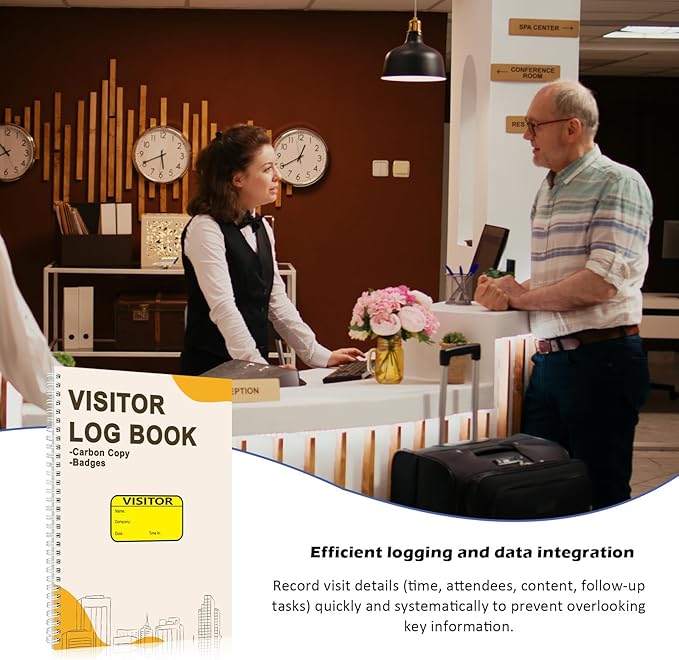 1 Pack Visitor Badges with Carbon Copy Visitor Stickers Letter Size Visitor Log Book Protecting Privacy Pages School Church Business Pass 150 Visitor Badges Guest Register Book 30 Memo Pages (1)