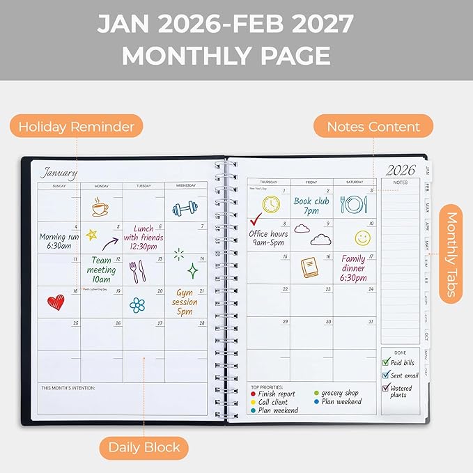 M&G 2026 Planner, Weekly and Monthly Planner Calendar, Jan 2026-Feb 2027 Agenda Book With Monthly Tabs for School Work Home Supplies, A4 8.5" x 11"