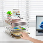 YKLSLH Simple 4 Tier Paper Organizer Letter Tray - Acrylic Stackable Desk File Organizer, Clear Paper Sorter Office Organizer for Letter/A4, Office File Ipad Books Notes Etc