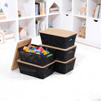 Anywish Storage Bins with Lids 6 Packs, Plastic Storage Bins with Bamboo Lids for Pantry Organization and Storage Containers for Shelves Drawers Desktop Closet Office Home, Black