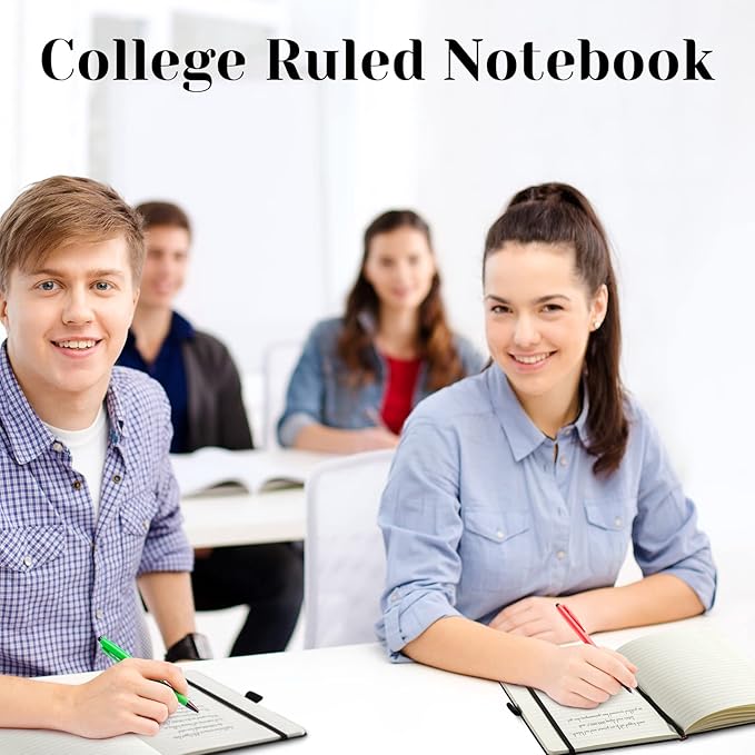 Laumoi 28 Pack PU Leather Lined Notebook Journal Bulk A5 Hardcover Notebook College Ruled 5.5 x 8.2 Inch Journal with Pen Holder for School Business Work Writing(Black,Simple)