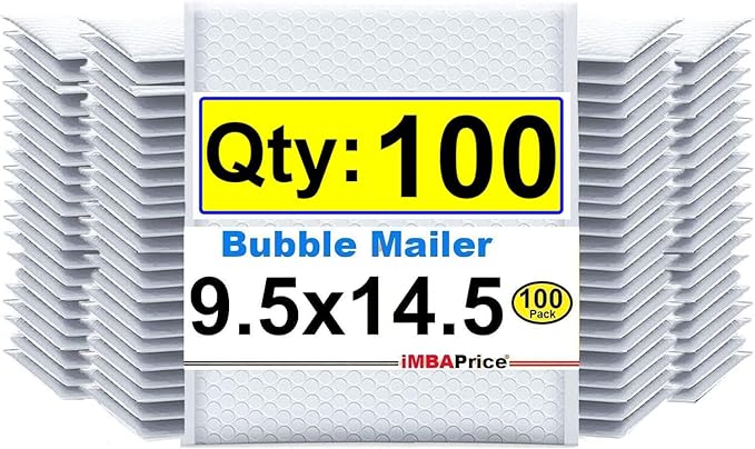 iMBAPrice 9.5x14.5 Inch White Poly Bubble Mailers #4, 100-Pack Large Padded Envelopes, Self-Seal Polybubble Shipping Bags for Mailing & Packaging