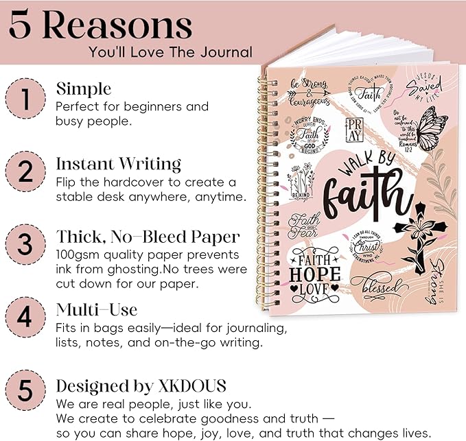 XKDOUS Hardcover Spiral Notebook with Tabs and Bible Tracker, College Ruled Notebook Journal, Church Notes Journal for Women, Bible Journal, Blank Notebooks for Work School Note taking, Pink