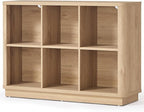 Joaxswe 6 Cube Storage Book Shelf, 40" Wide Low Horizontal Bookcase with Curved Edge, Floor Standing 2-Tier Wooden Bookshelf with Base, Modern Short Book Case for Bedroom, Study, Entryway, Natural Oak