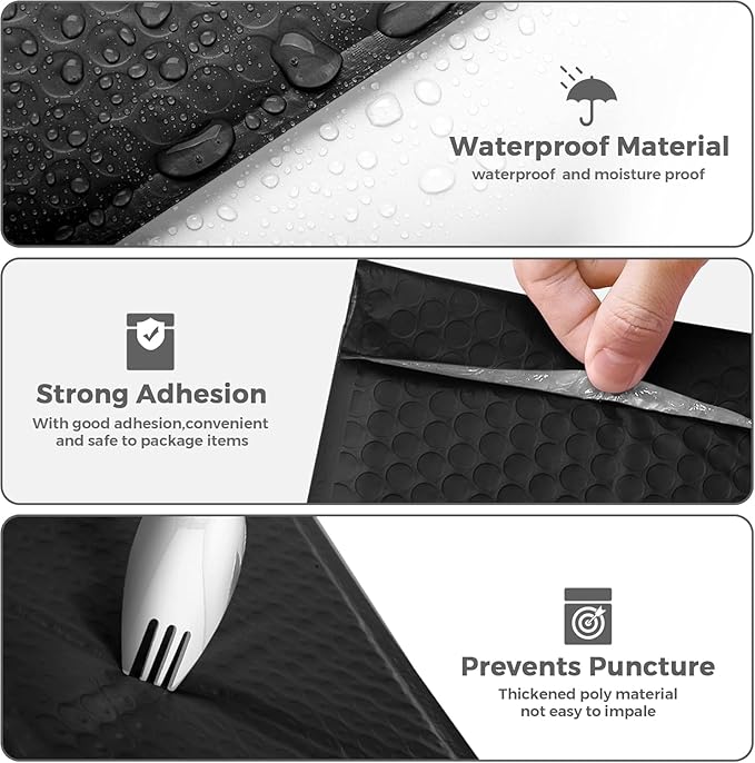 Metronic 6000 Pack Bubble Mailer 8.5x12 Inch Black Full Pallet Usable Size 8.5x11" Waterproof Padded Envelopes,Self-Seal Modern Bubble Mailers Cushioning for Business Shipping, Mailing, Packaging Bulk