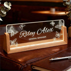 Acrylic Desk Name Plate Personalized, Custom Light Up Office Sign for Boss Employee Teacher, Appreciation Gifts for Coworkers, Professional Desk Decor