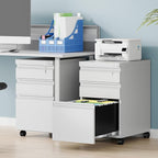 AFAIF 3 Drawer Mobile File Cabinet with Lock, Rolling File Cabinets for Home Office, Under Desk Small File Caninet on wheels, Metal Vertical White Filing Cabnet for Legal/Letter/A4 - Assembly Required