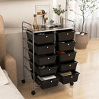 LDAILY 10 Drawer Rolling Cart, Storage Cart Organizer on Wheels, Drawer Cart with Metal Frame & Large Storage Capacity, Rolling Cart with Drawers for Living Room Classroom, Office