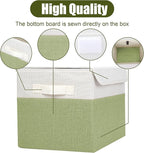 Bagnizer Large 22 Quart Linen Fabric Foldable Storage Bin Cube Organizer Basket with Flip-Top Lid & Handles, Clothes Blanket Box for Home, Office, Closet, Green & White, 4 Pack 14.6 x 9.5 x 9.5