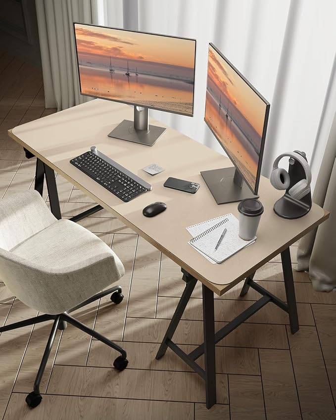 Bloss Extra Large Desk Mat 55" x 24", Non-Slip Dressing Table Cover Protector, Waterproof Student Study Desk Mat, PU Leather Computer Writing Desk Pad for Home Office and Decor - Beige