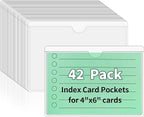 NIUBIER Storage Bin Labels, 42 Pack 4x6 Index Card Holder, Clear Adhesive Pockets, Removable Tote Labels Stickers for Packing Moving Box & Containers, Easy Peel Off