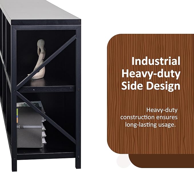 VAKATRELL 8 Cube Storage Organizer Bookshelf, Industrial Horizontal Bookcase, Accent Cubby Shelf, Media Console Table for Living Room, Home Office, 13.6" D x 63" W x 30.9" H, Black