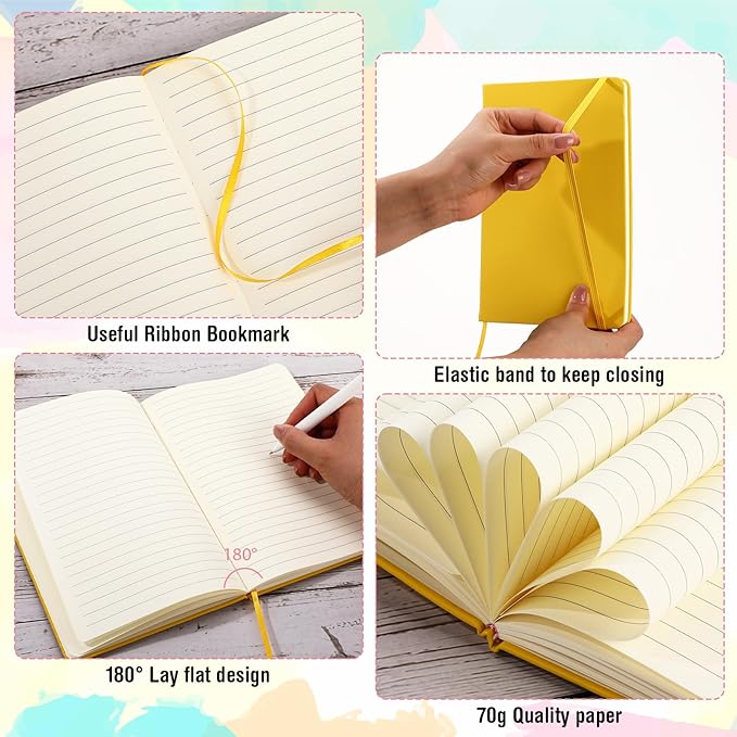 Honoson 20 Pack Lined Journal Notebooks A5 Hardcover Executive Notebook 5.5" x 8.3" PU Leather Wide Ruled Journals Bulk with Elastic Band for Home Business Office School Supplies(4 Pastel Colors)