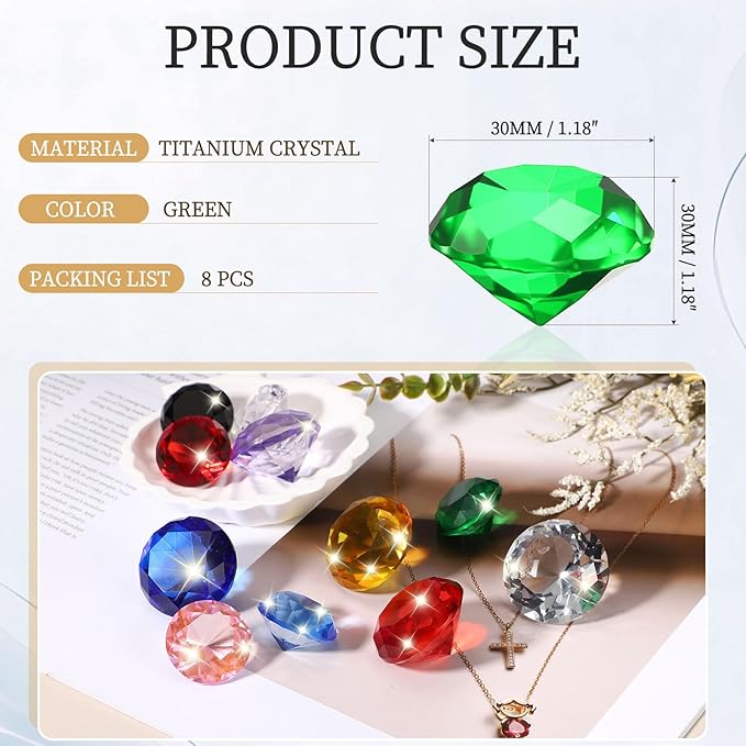 PATIKIL 8 Pcs Diamond Crystal Paperweight, 30mm / 1.18 Inch Crystal Paperweight Paper Weight for Home Office Desktop Table Decor Wedding Party Jewelry Ornaments, Green