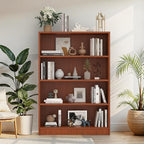 Farini 48 Inch Tall 4-Shelf Bookcase, Wood Bookshelf Storage Organizer Adjustable Shelf for Home Office, Study Room, Easy Assembly,Cherry
