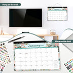 Desk Calendar 2026, Monthly Desktop Large Calendar (Jan 2026 - Jun 2027) 17" x 12" Desk Wall Planner for Family Teacher School Office Supplies, Flower
