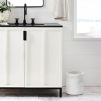QL DESIGN Bathroom Trash Can - Decorative Wastebasket Finished in Resin, Beautiful Marble Look, Modern Round Waste Basket for Bathroom, Powder Room Or Living (Marble Style), white