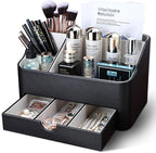KINGFOM Desk Organizer with Drawer, Multifunction Pencil Holder for Desk, Desk Organizer and Accessories 5 Compartments for Home Office Supplies (Black)