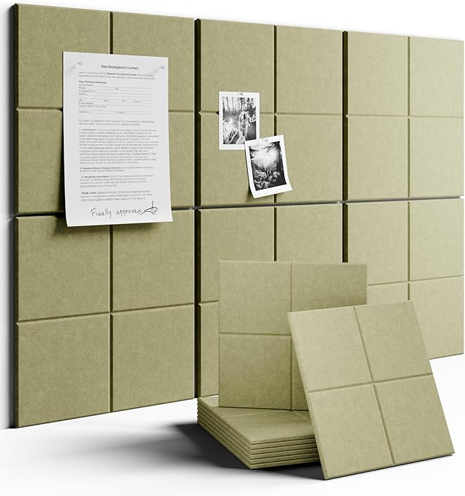 Fluxynara Large Felt Bulletin Board 36" x 24"Cork Board Alternative-6 Pack with 40 Safe Removable Adhesive Tabs, Cork Boards for Walls Cork Board for Home Office Classroom Pin Board-Olive Green