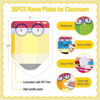 FaCraft 36PCS Name Plates for Classroom - Colorful Pencil Desk Name Tags with PET Film Waterproof Nameplates for Students Classroom Organization Decor Teacher Must Haves Back to School Supplies