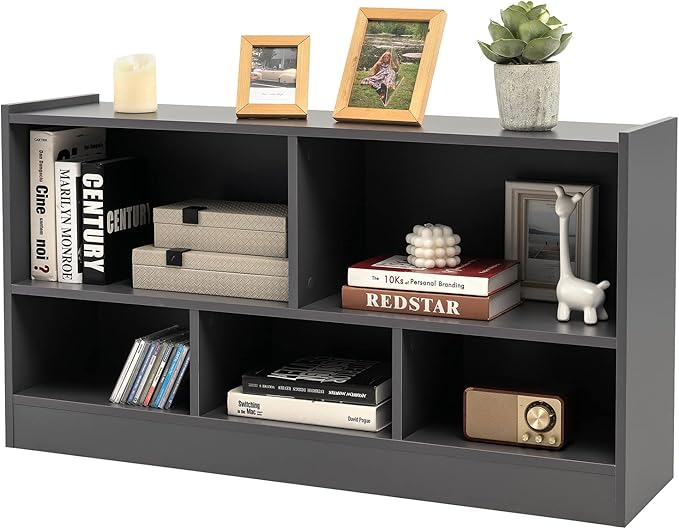 Tangkula 5 Cube Bookcase, 2 Tier Wooden Storage Open Bookshelf, Multipurpose Display Storage Cabinet for Living Room, Bedroom, Hallway, Kid's Playroom, Reading Nook (Grey)