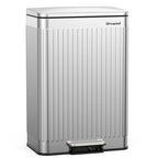 Lovewind 60 Liter/ 16 Gallon Stainless Steel Trash Can with Soft-Close Lid, Large Footstep Garbage Can with Roman Texture, Removable Inner Buckets, Recycling Bin for Kitchen Office, Silver