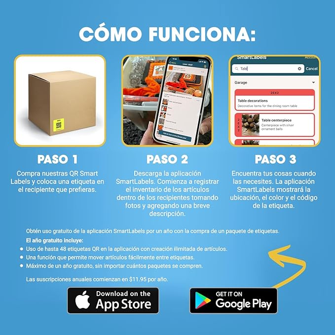 SmartLabels – Etiquetas QR en Español | Paquete de 48 | Multicolor | Calcomanías con App para Inventario Fácil, Organización de Bodegas o Etiquetas de Mudanza